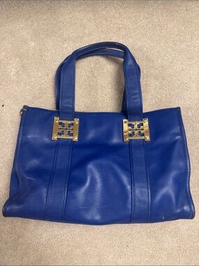 Tory Burch (2013) Royal Blue Leather Tote with Gold Hardware
